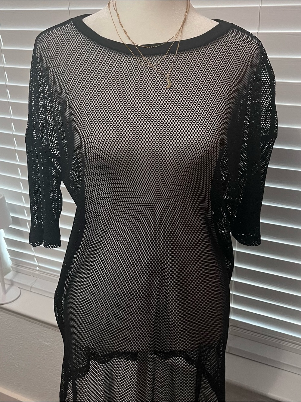 Fashion Nova Black Sheer Fishnet Swim Coverup
